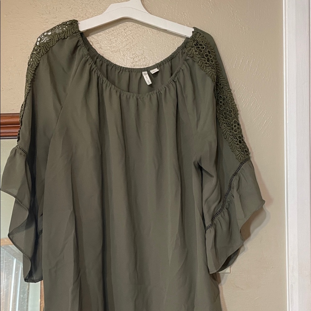 Cato Olive Blouse with Lace Sleeves